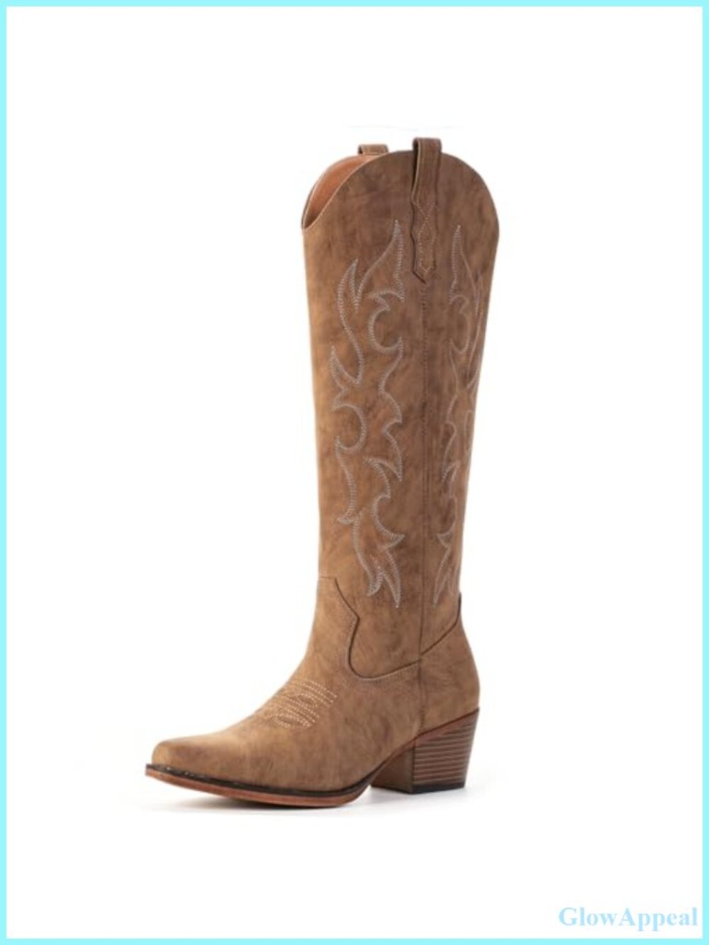 Faux Leather Knee High Cowboy Boots Pointed Toe Block Heel Pull-On Western Boots
